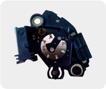 Metal overmoulded generator regulator produced by insert moulding