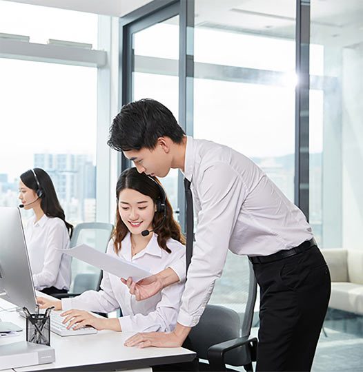 Application engineers reviewing a project at the desk