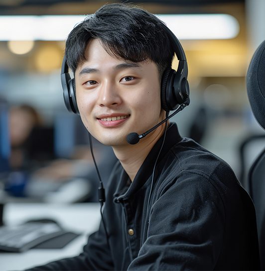 Support engineer with a headset
